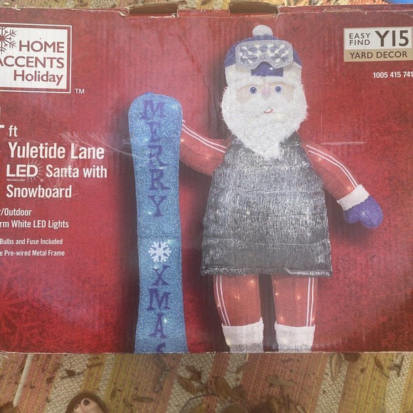 *USED OPEN Home Accents Holiday 4 FT Yuletide Lane LED Santa with Snowboard READ - Picture 9 of 10